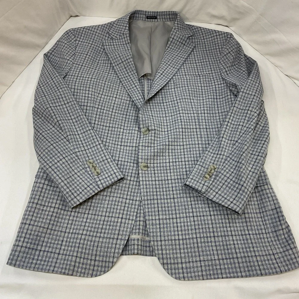 Joseph Abboud JOE Just One Earth Mens Blazer 46R-Extra Buttons Grey Plaid Blazer